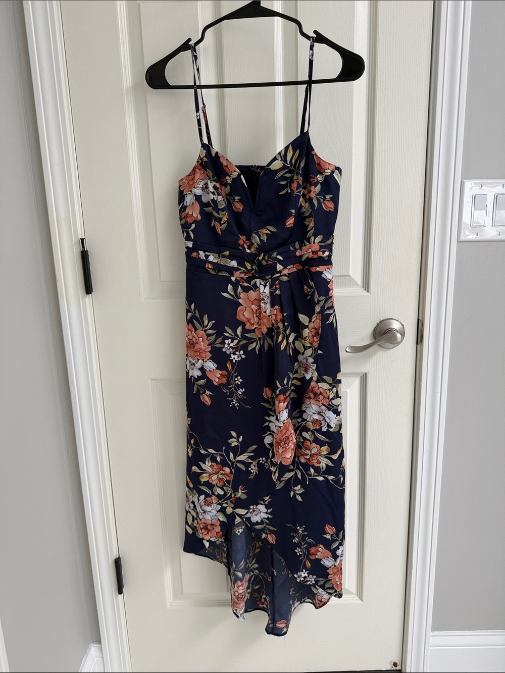 Lulu's Navy Floral High-Low Spaghetti Strap Dress